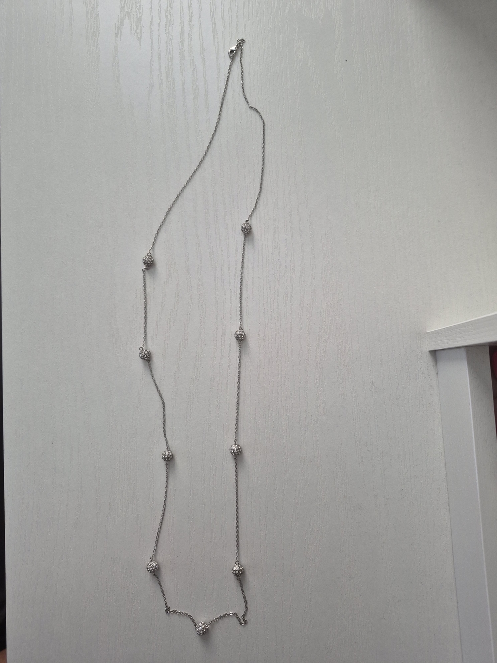 Silver Long Station Necklace with Sparkling Beads